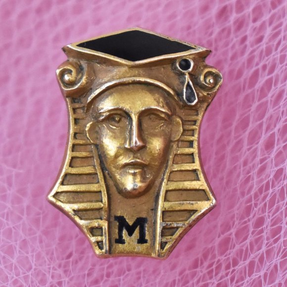 14K gold Pharaoh brooch old elegant lapel pin unique vintage jewelry gift